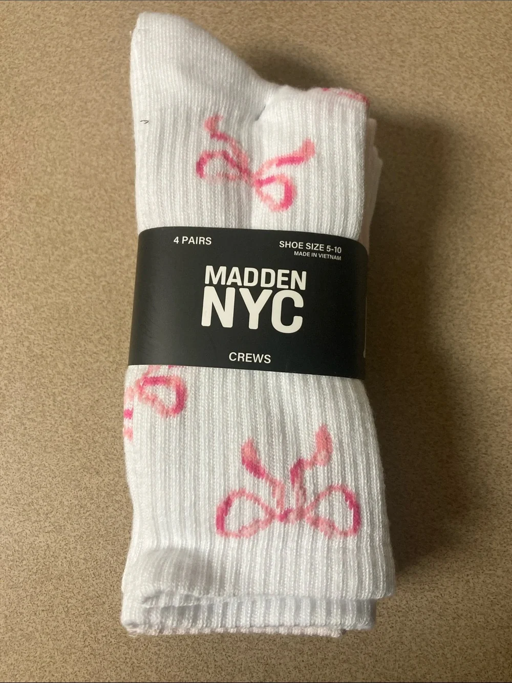 Madden NYC White Crew Socks with Pink Bow Detail